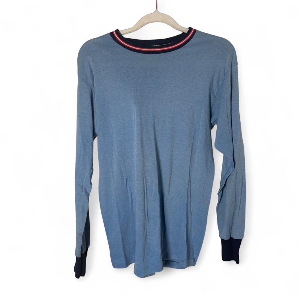 Leeway vintage long sleeve ringer t-shirt is a light blue color medium